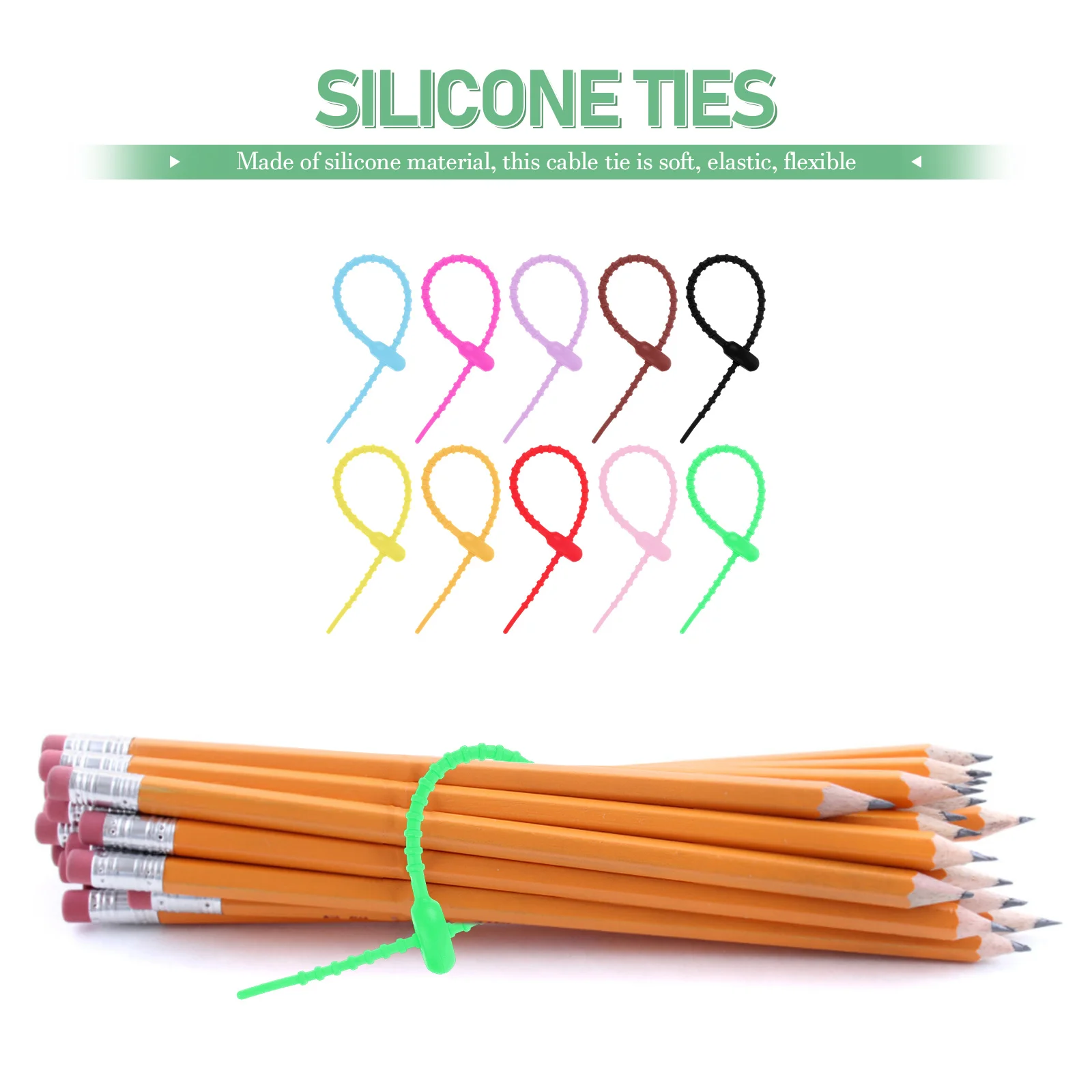 

10pcs Silicone Cable Ties Reusable Cord Management Wire Organizer Multi-Purpose Tidy Solution Soft Durable Indoor Use