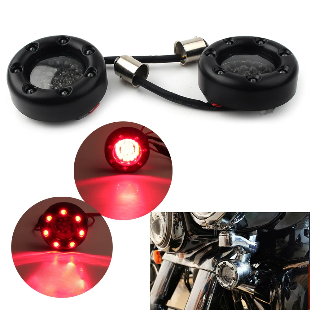 1157 Red LED Gloss Black Trim Ring Motorcycle Turn Signal Lights for Harley Sportster Touring Dyna FXDF FXDB FXDC FLFB etc.