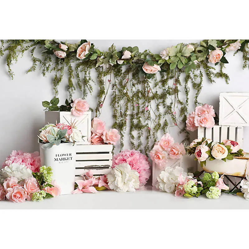 Avezano Spring Photography Background Pink Flowers Girl 1st Birthday Portrait Decor Cake Smash fondali per puntelli per Studio fotografico