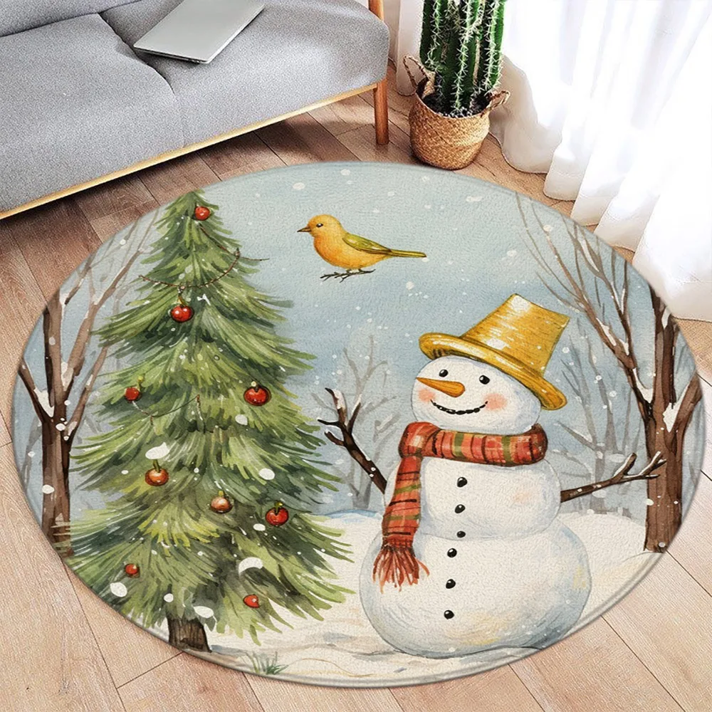 

Merry Christmas Home Decor Round Rug Snowman Horse Dog Santa Claus Round Carpet Bedroom Living Room Balcony Floor Mat