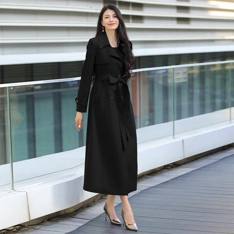 

Black Office Wear Coat Jacket / Mid-Length Slim Fit Trench Coat - 2026 Spring Autumn New Arrival Fashionable Elegant Outerwear