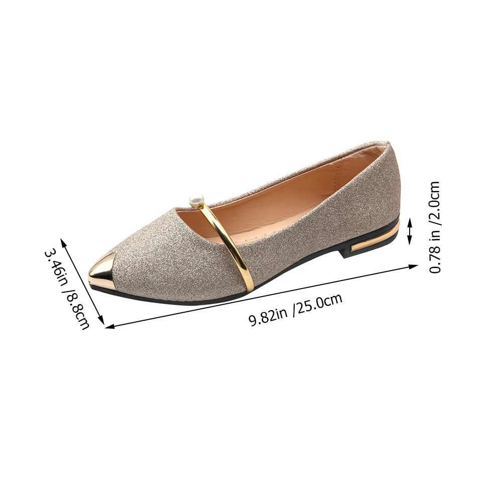 

Shoes Pearl Pumps Black Heels Ladies Flats Pointy Pearls Golden Office for Girls