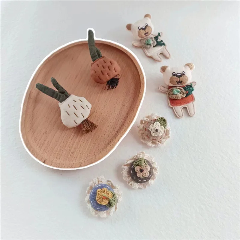 Brooch Fabric Lace Flower Rabbit Bear Handmade Cute Decor for Hat Bag Scarf Everyday Wear Sturdy Eco Friendly Premium