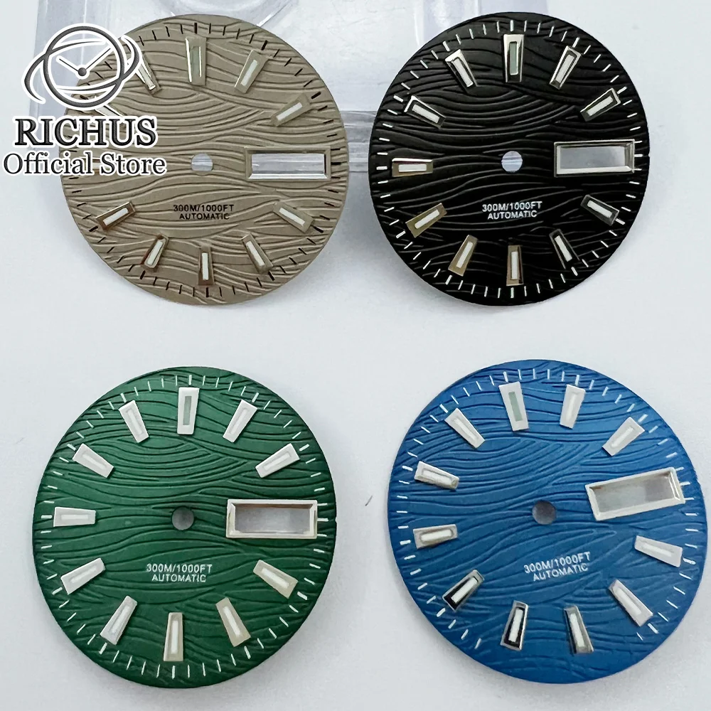 

29mm Watch dial Fit NH36/NH36A Date/Day Calendar Window Green Luminous face Watch Parts Replacements