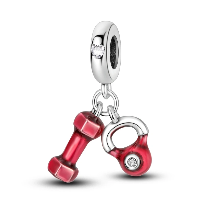 925 Sterling Silver Charm Pendant For Woman Fit Original Bracelet Making Fitness Equipment Dumbbell Kettlebell Jewelry