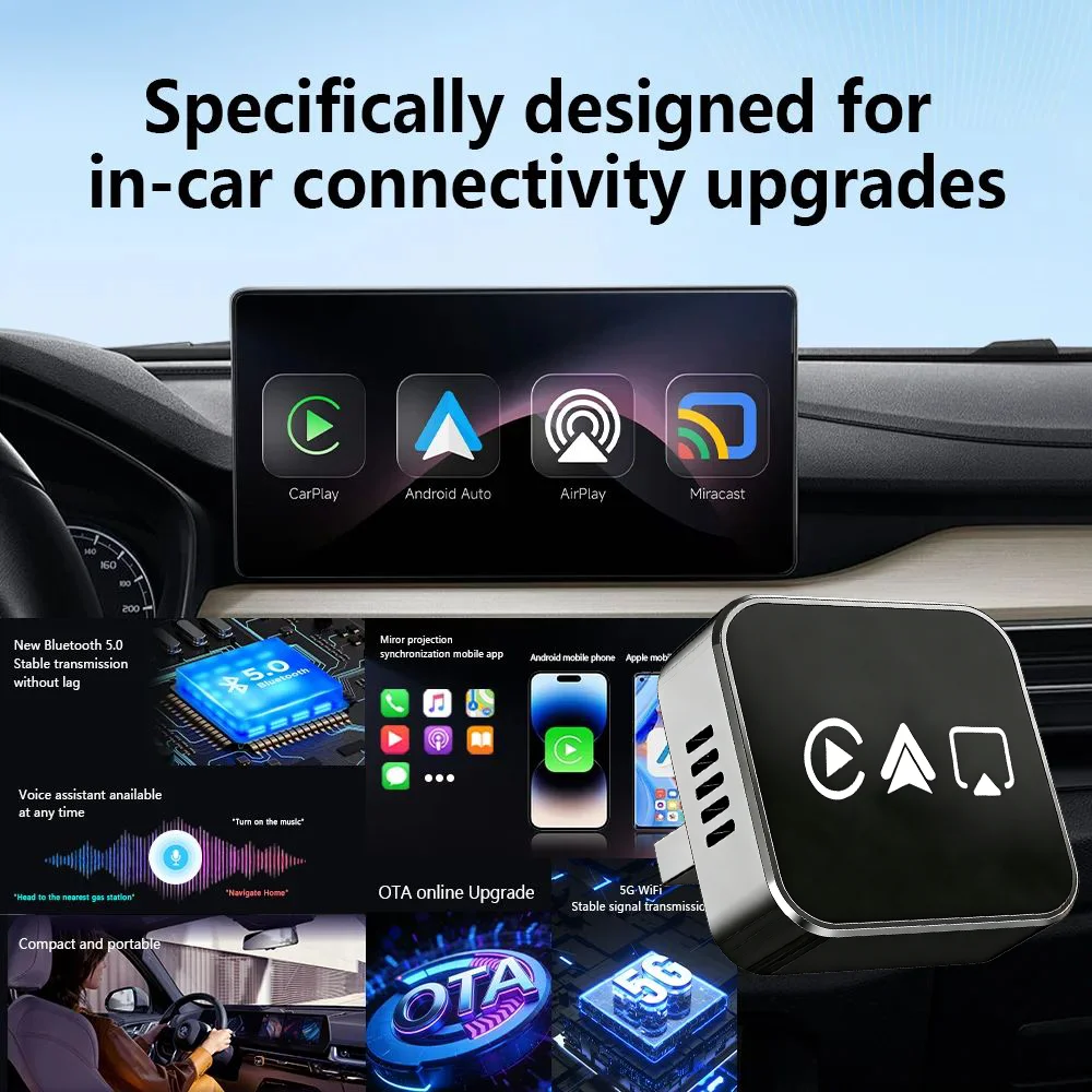 2026 Upgrade 4-In-1 Wireless Carplay Adapter Mini Compact Plug Play Dual Band WiFi BT Compatible With Apple Android Auto