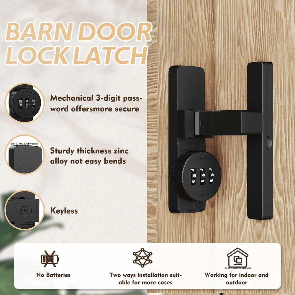 Serratura di sicurezza per porta della fienile Serratura a combinazione a 3 cifre Serratura per porta di casa per armadietto del vino da bagno con codice password Lega di zinco durevole