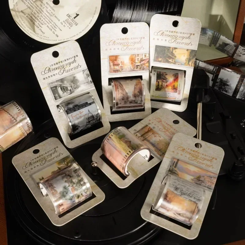 

1Roll DIY Decoration Loop Stickers 2M Tape Age Gramophone Series PET Vintage Handbook Tapes Diary Scrapbook cut 40mm*2m