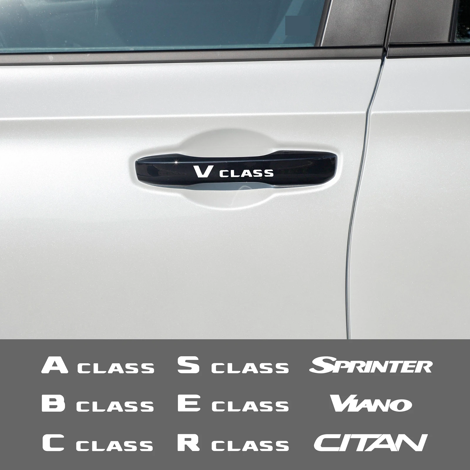 

4PCS Car Door Handle Decor PVC Vinyl Sticker For A35 A45 E63 A B S E C R V CLASS CITAN Sprinter VITO VIANO ML Auto Accessories