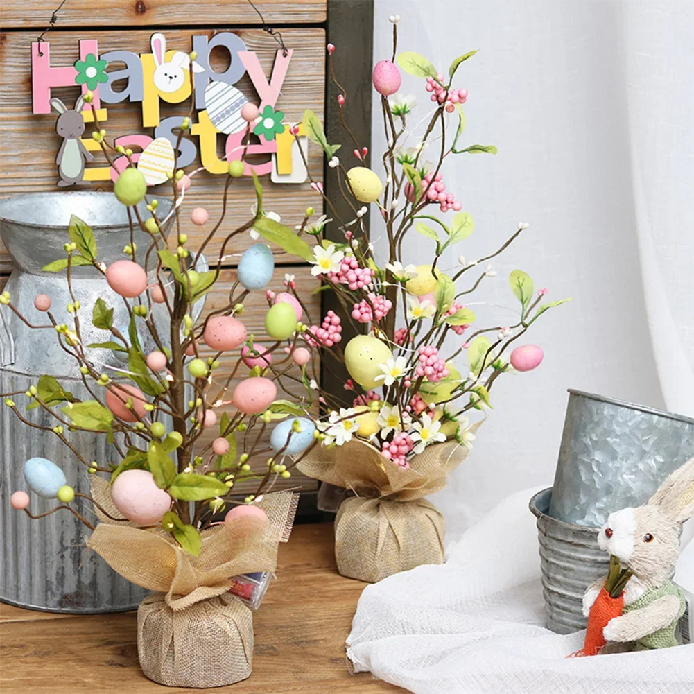 

LED Lights Easter Decoration Easter Egg Tree Centerpiece Table Ornament for 2025 New Year Party Home Spring Living Room Decor