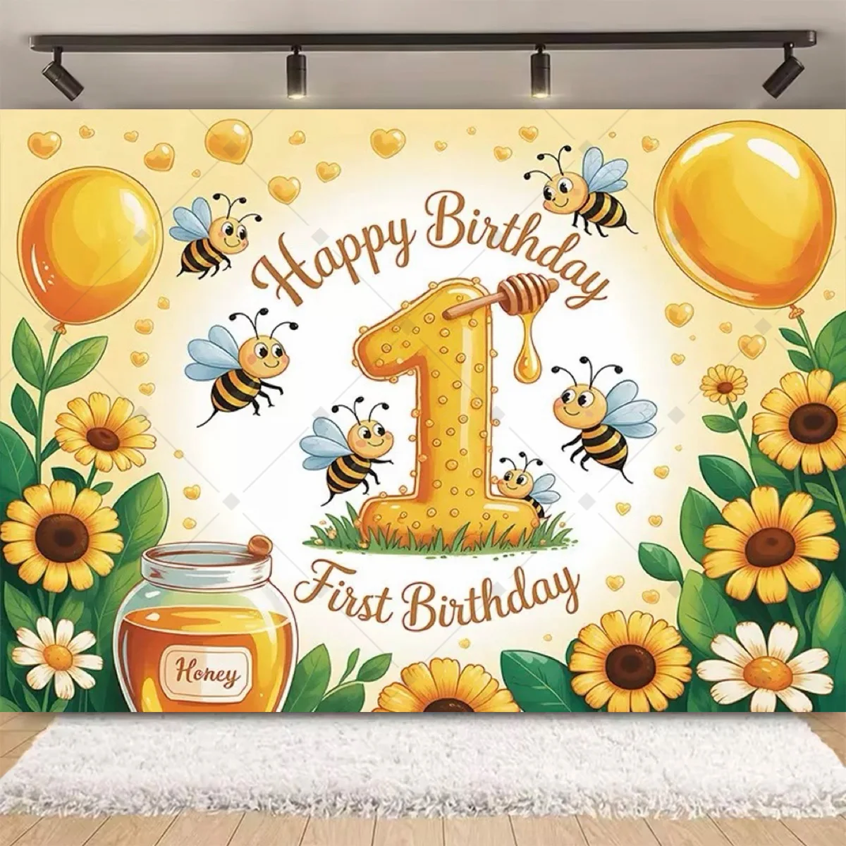 Süße Bienen-Honig-Party-Dekoration: Hintergrund aus Holz mit Bienen-Motiv für Baby-Taufe, Neugeborenen-Geschlechtsenthüllung, Geburtstagsfeier, Studio-Requisiten, Banner – Detail 7