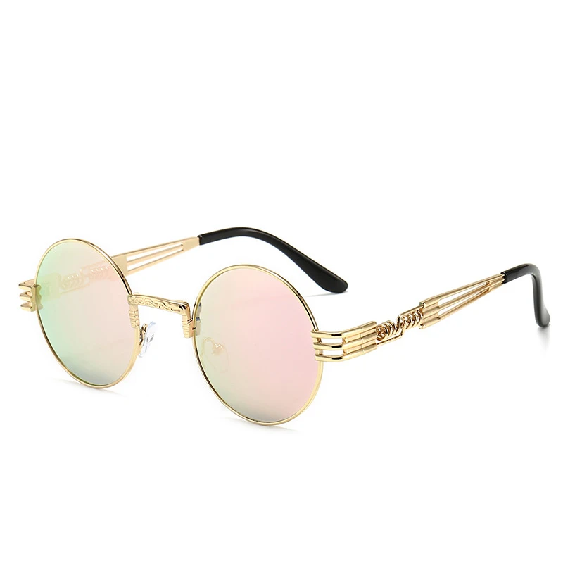 Gotyckie Steampunk okrągłe okulary przeciwsłoneczne dla mężczyzn kobiety metalowa rama odcienie wyjątkowa moda Vintage Retro Punk stylowe okulary przeciwsłoneczne UV400 — zdjęcie 6