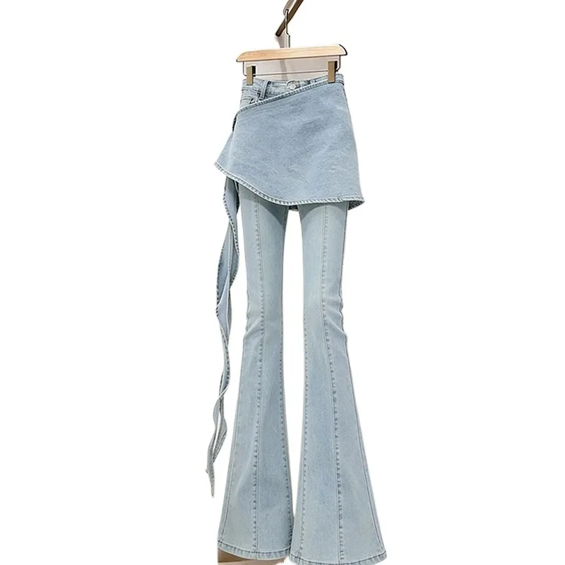 New Spring Summer Collection Unique Stylish Design Doesn't Look Same Others High Street Blue Pants Curtain Two-piece Set Women