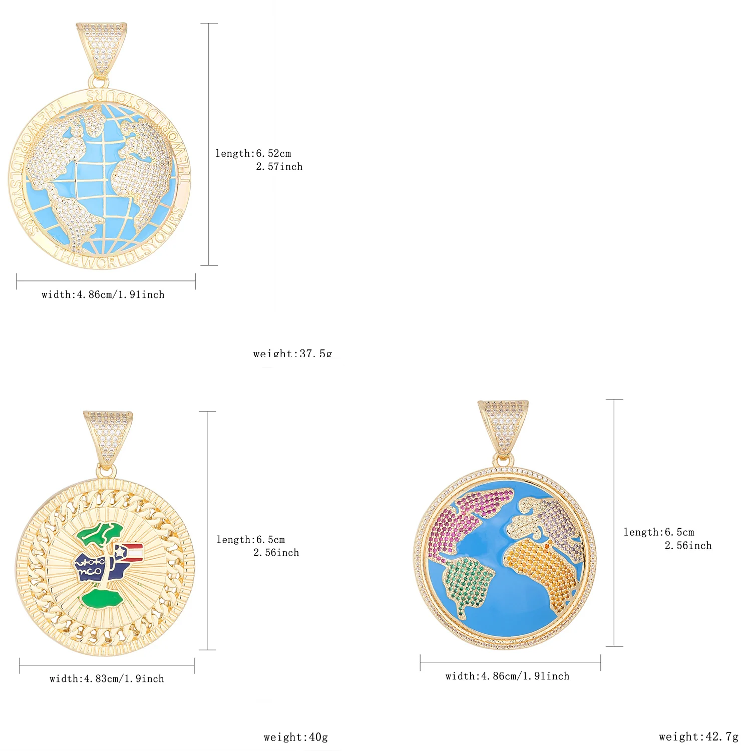 14K gold-plated sparkling zircon globe jewelry, a hip-hop street style unisex accessory, suitable for everyday wear or parties.