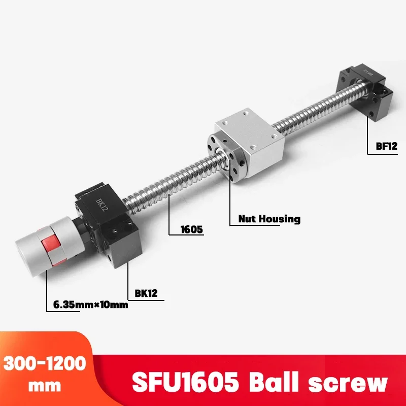 

SFU1605 Set 300 360 400 500 600 700 800mm+ Rolled Ball Screw C7 With End Machined+1605 Ball Nut+Nut Housing+BK/BF12 End Support