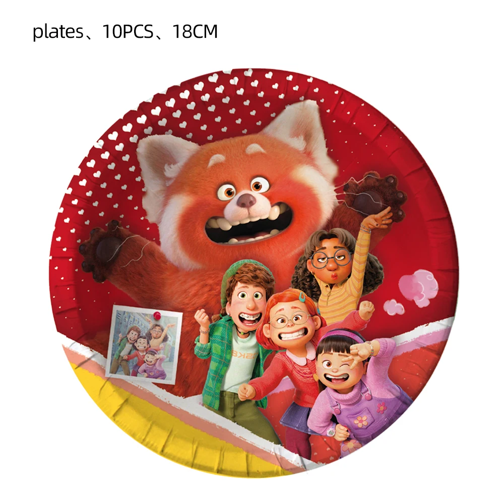 Disney Turning Red Birthday Party Decoration Disposable Tableware Paper Plate Paper Cup Tablecloth Banner Kids Party Suplies