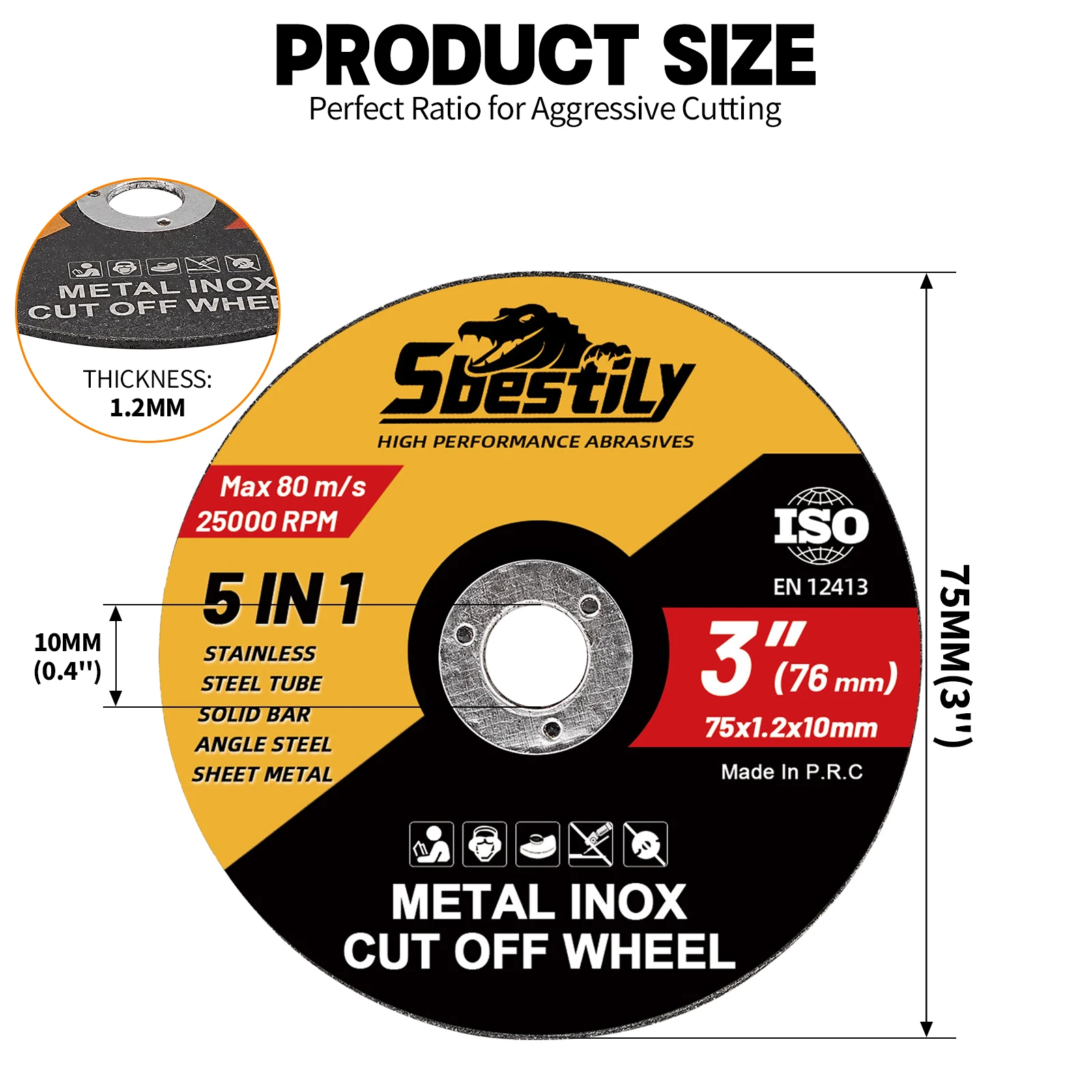 10Pcs 3-Inch Cutting Disc Mini Cut Off Wheel Stainless Steel for Angle Grinder Cutting Metal Steel Aluminum Wood Plastic