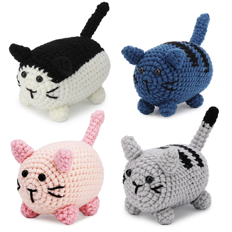 KRABALL Crochet Cat Kit for Beginners With Video Tutorial Cotton Knitting Yarn Thread Needles Hooks Knit Tool Set DIY Craft