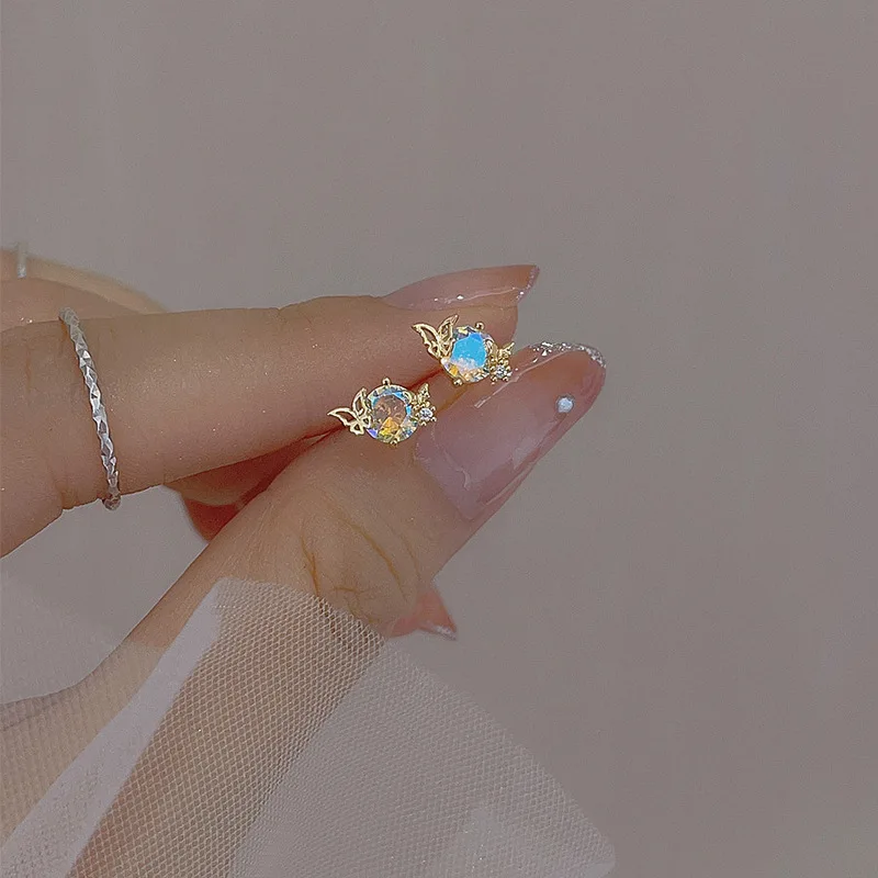 925 Sterling Silver Jewelry Luxury Planet Butterfly Aurora Stud Earrings for Women Wedding Party Jewelry For Girls Friend Gift