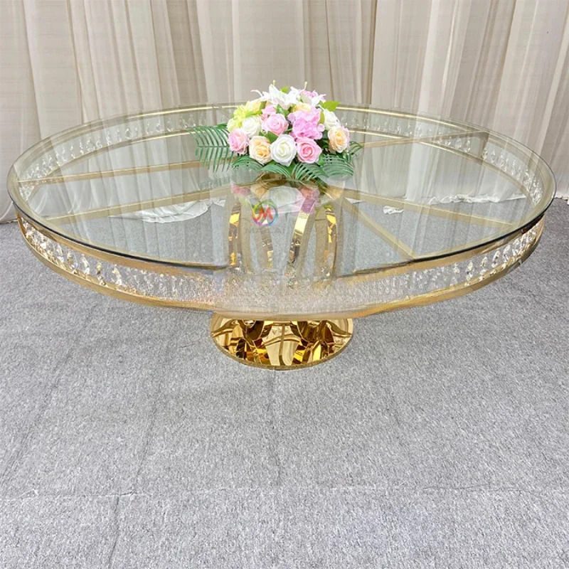 Hot Sale Stainless Steel Metal Glass Top Dining Banquet Wedding Table