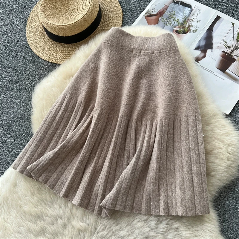 Damen-Strick-Minirock mit hoher Taille, plissierter Swing-Rock, Herbst-Winter, warm, weich, A-Linien-Rock, Damen-Freizeitkleidung, Alltagsbekleidung, Unterteil 644 – Detail 25