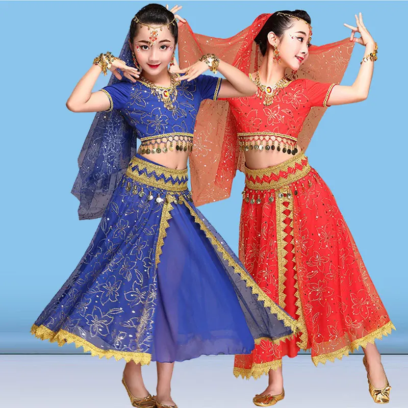 Costume arabo di Halloween per bambini Ragazza Principessa Festival Danza del ventre Cosplay Bollywood Noble Jasmine Carnevale Abito per spettacoli teatrali