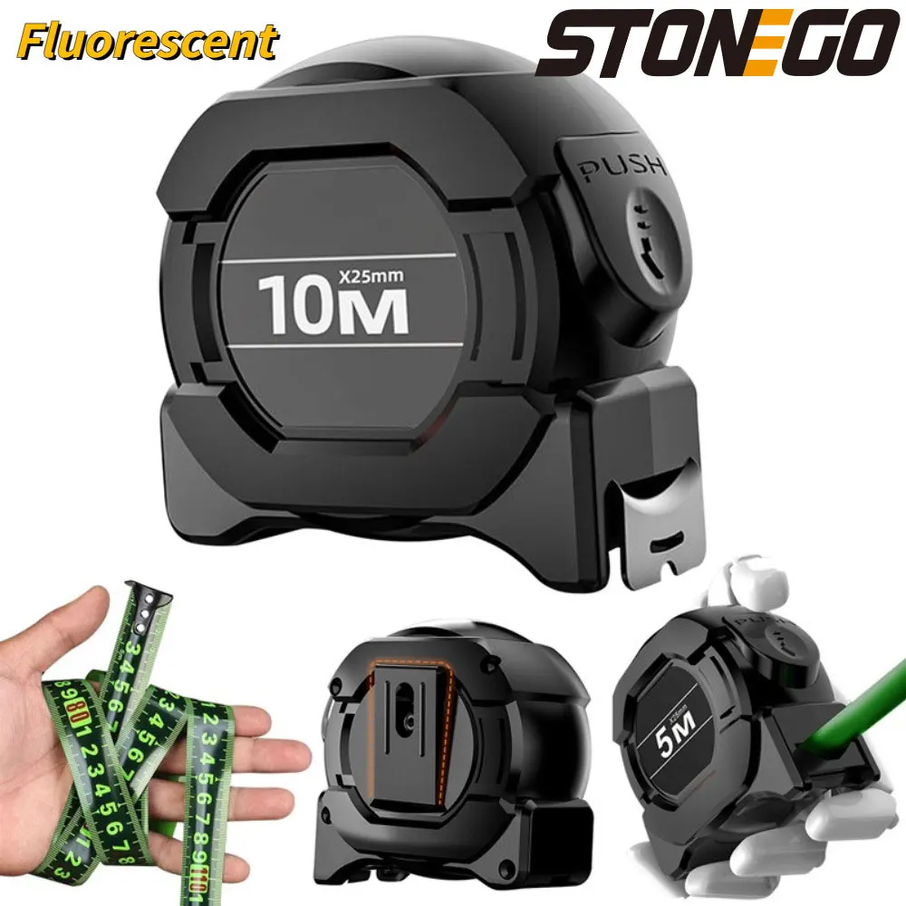 STONEGO 5/7.5/10M شريط قياس فلورسنت ليزر عالي الدقة ذاتي القفل مقاوم للسقوط والقطع سميك #1