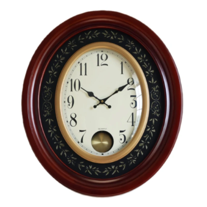 American Antique Solid Wood Wall Clock Retro Living Room Luxury Wall Clock Classical with Pendulum Clocks Printed Home Decor