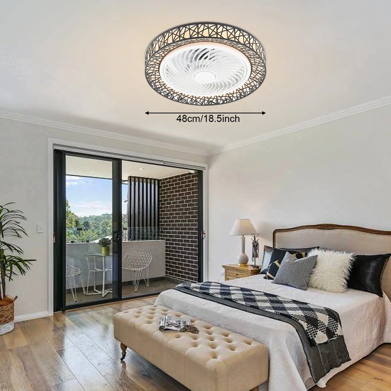 

18.5 Inch Ceiling Fan Light Ceiling Mount Fan Light w/Remote Control LED Light Source 6 Speed for Living Rooms, Bedrooms 48W