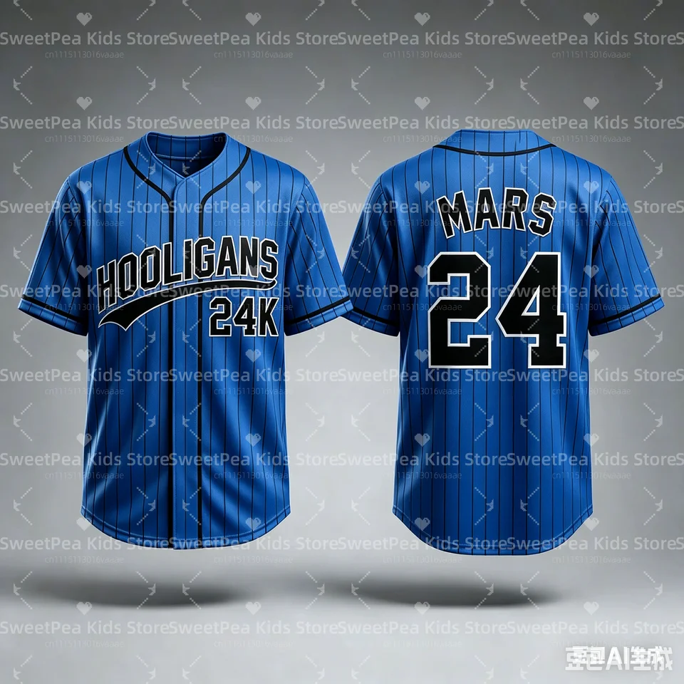 2026 Bruno Mars 24K Hooligans Baseball Jersey Men Women Unisex