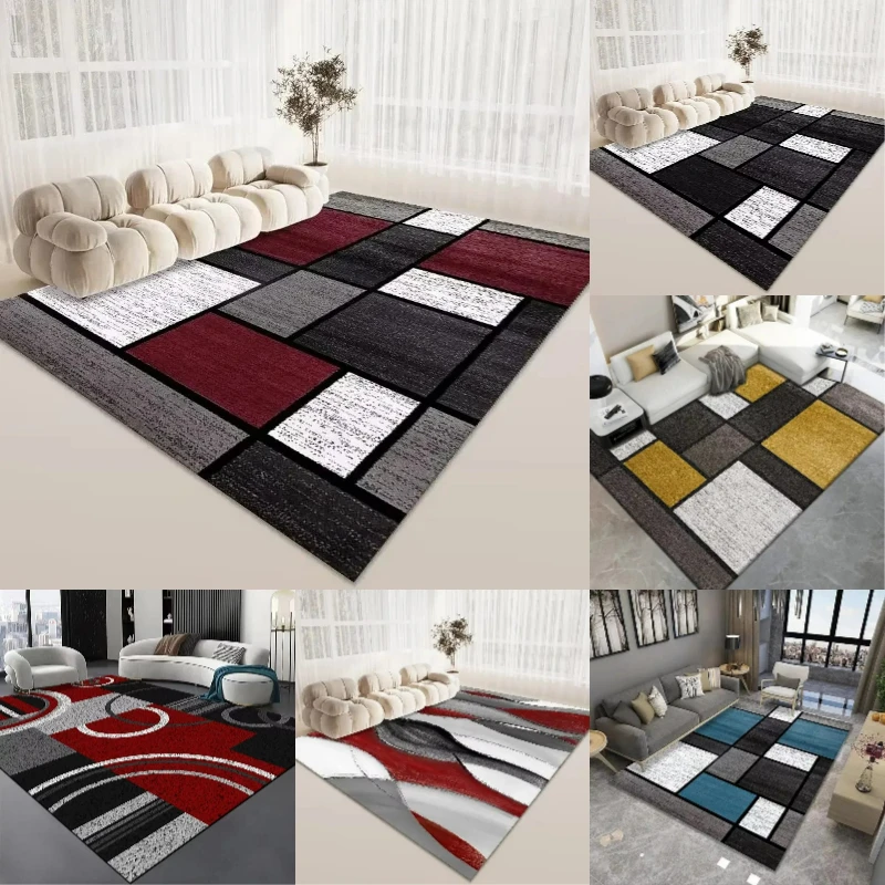 Nordic Geometric Rugs Carpets for Bedroom Large Area Carpet Living Room Non-slip Flannel Cloakroom Mat Rectangular Lounge Rug