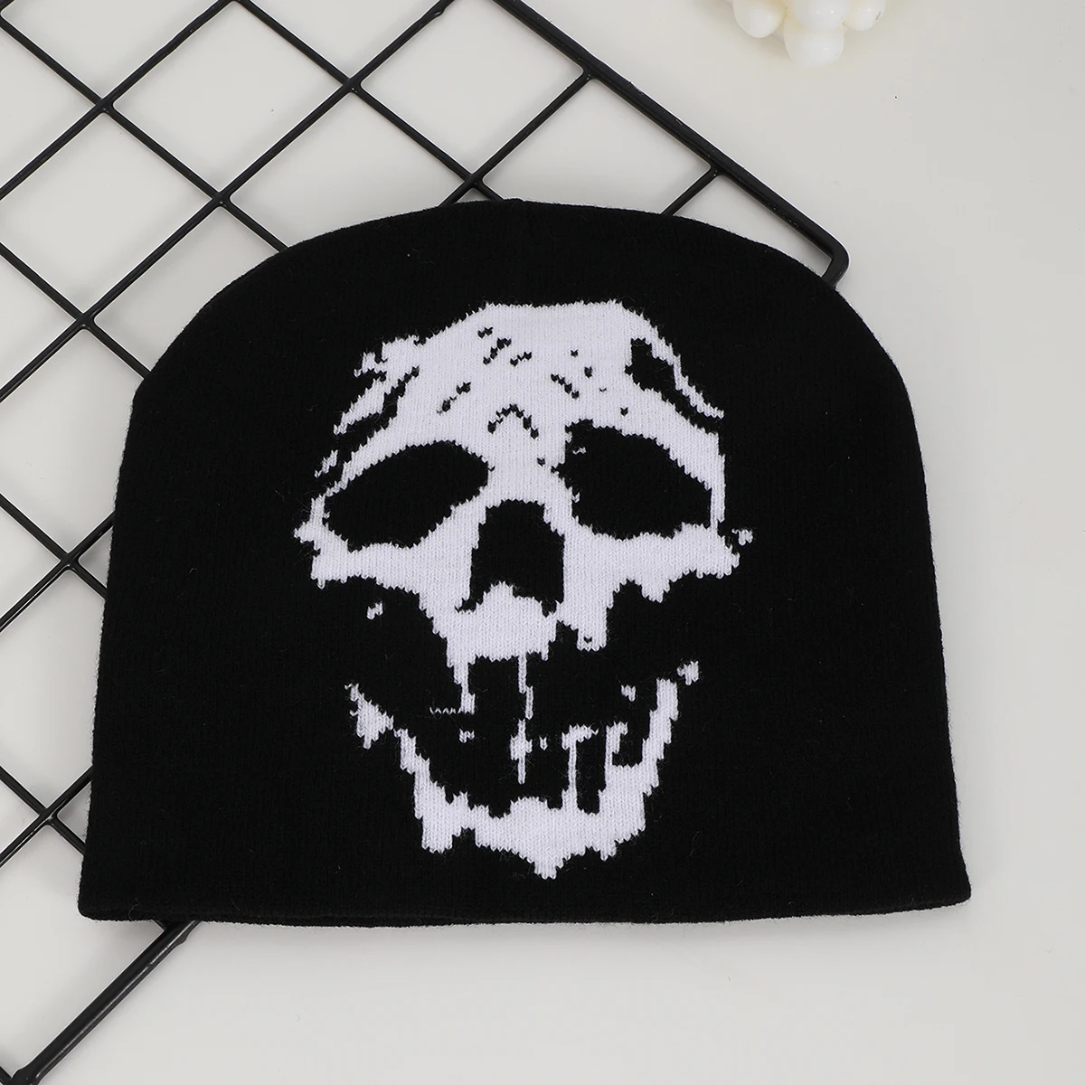 European and American Style Trendy Skull Jacquard Knitted Hat, Hip-Hop Punk Style Elastic Pullover Hat, Halloween Party Cold Hat