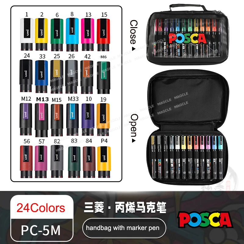Uni Posca Marker Pen Art Stationery Transparent Storage Bag Set Portable Painting Professional Student Waterproof Supplies