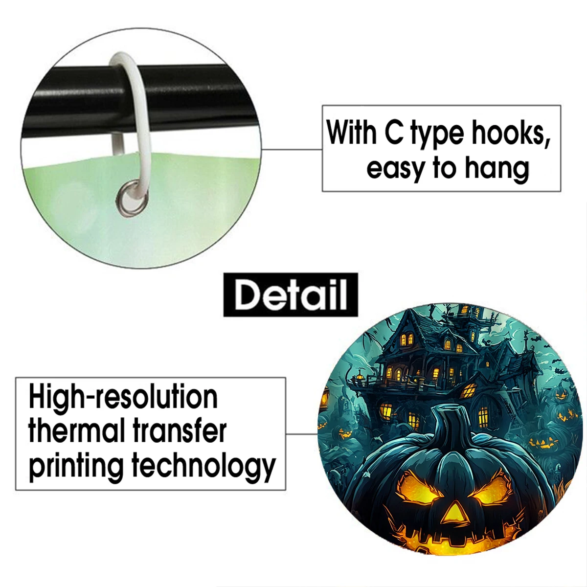 1/4PC Halloween  fear forest pumpkin shower curtain set,waterproof shower curtain and waterproof non-slip carpet,12free hooks