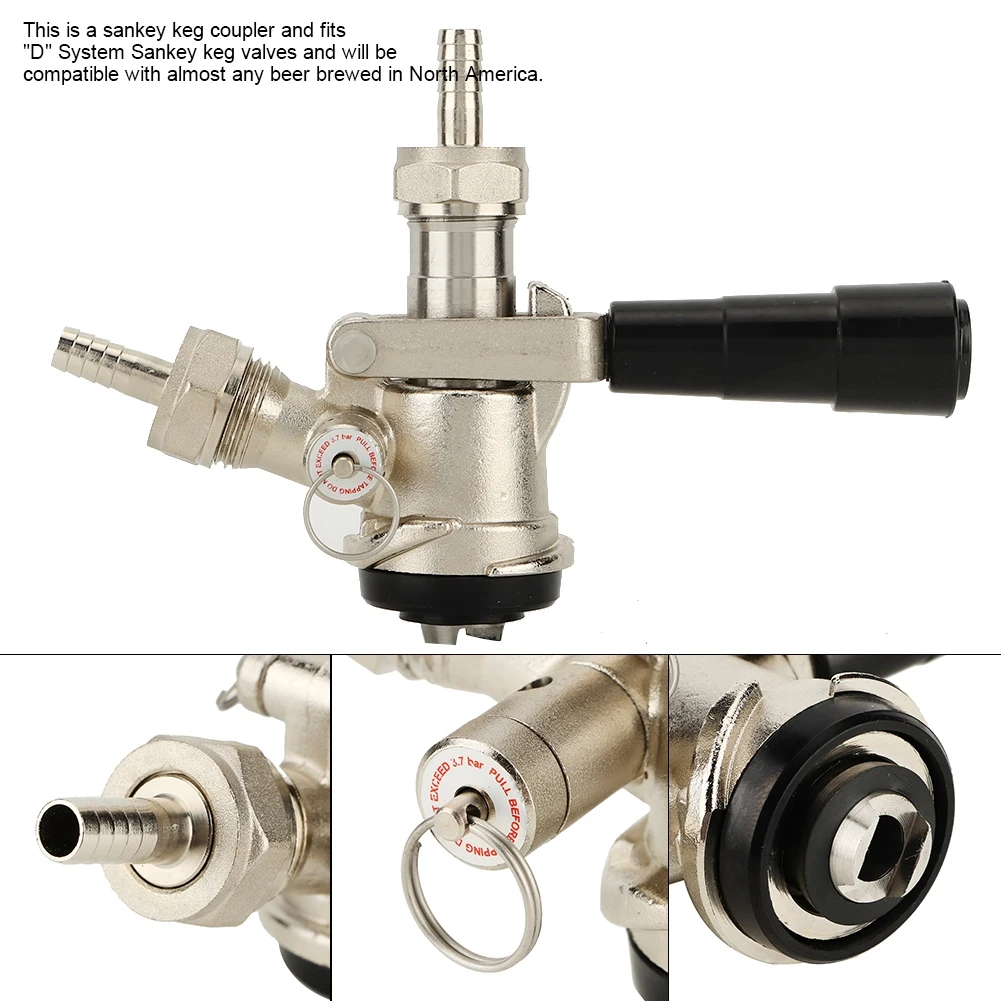 Beer Keg Coupler D Type System Beer Brewing with Safety Pressure Relief Valve Beer Dispenser for US Domestic