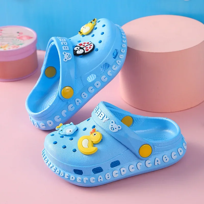 Summer Children Garden Clogs Shoes Boys Girls Beach Sandal Kids Lightweight Breathable Cute Cartoon Slip On Mules Baby Slippers