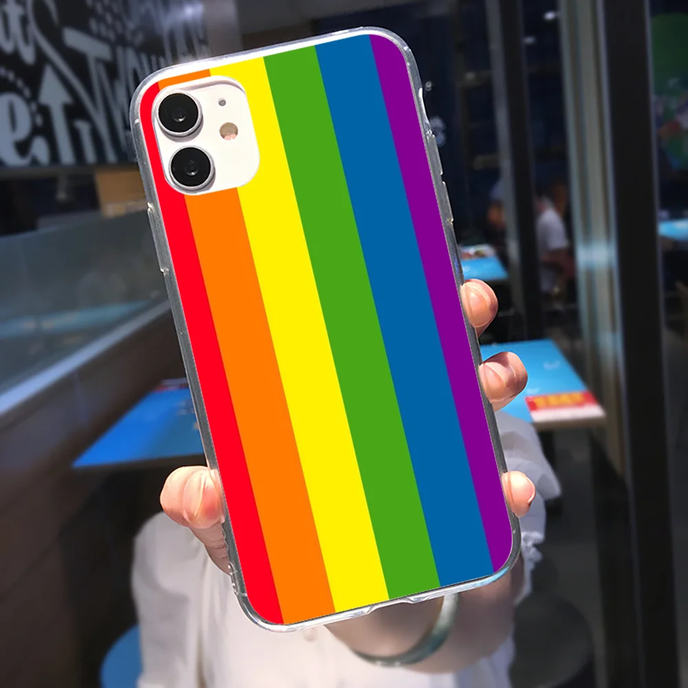 Funda de teléfono transparente para lesbiana Gay, carcasa de arcoíris LGBT para Iphone 15, 11, 13, 14 Pro Max, 7, 8 Plus, X, Xr, Xs Max, Se2020, 12mini