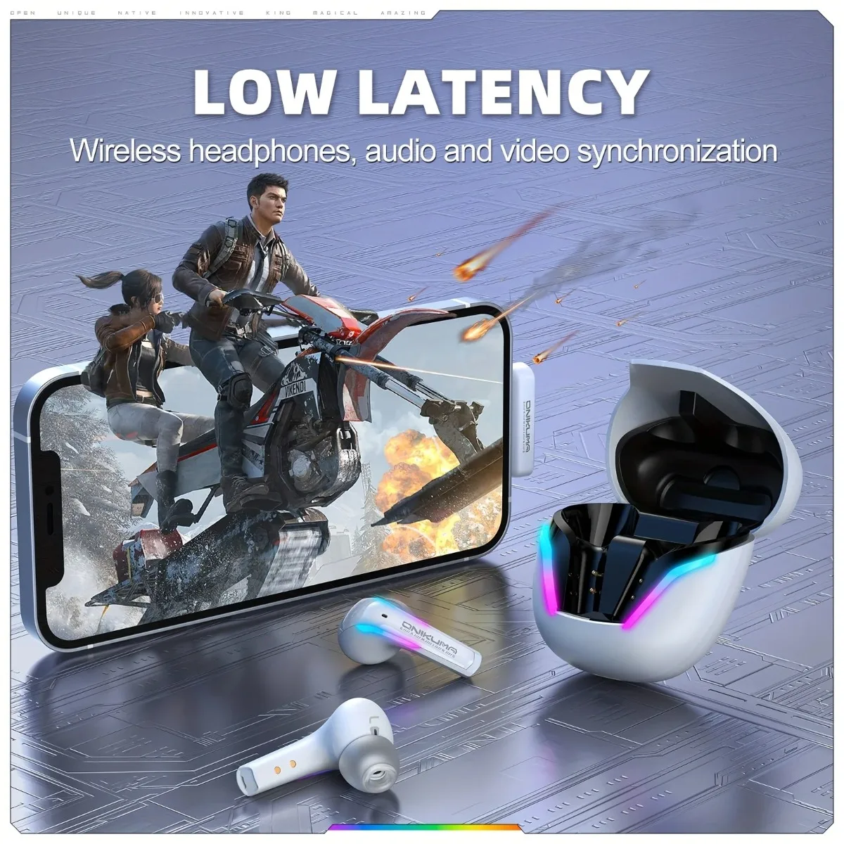 ONIKUMA T27 سماعات أذن لاسلكية مزدوجة الوضع مع التحكم باللمس 2.4 جيجا هرتز الكمون المنخفض ستيريو سماعة رأس بخاصية البلوتوث اتصال مستقل