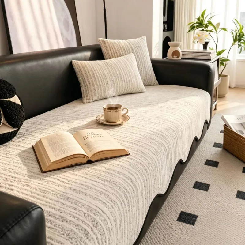 1Pcs All-Season Straight Row Chenille Non-Slip Stain-Resistant Cat Scratch Resistant Sofa Cushion Backrest Cover Slipcover