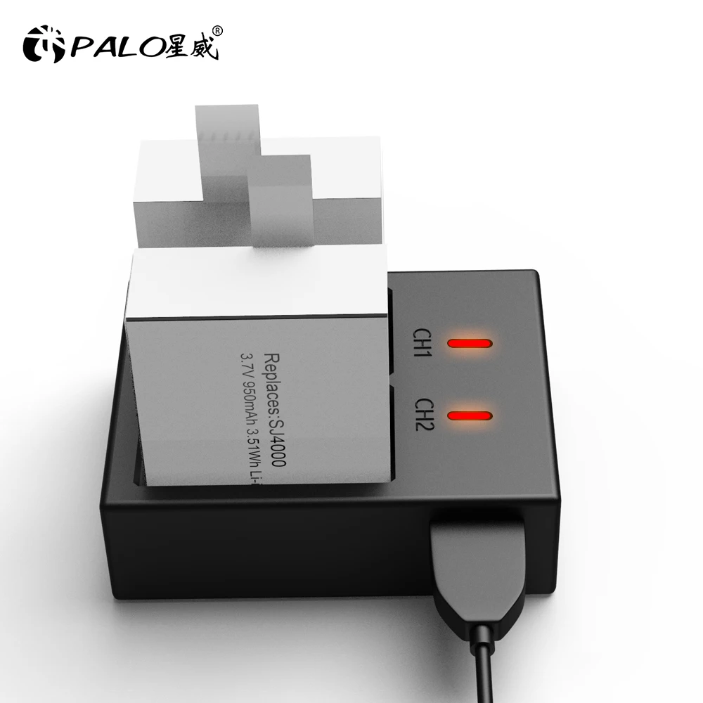 PALO USB LED Dual Charger สำหรับ SJCAM SJ4000 PG1050 PG900 SJ5000 SJ5000x SJ6000 SJ8000 M10 EKEN 4K H8 H9 GIT-LB101แบตเตอรี่