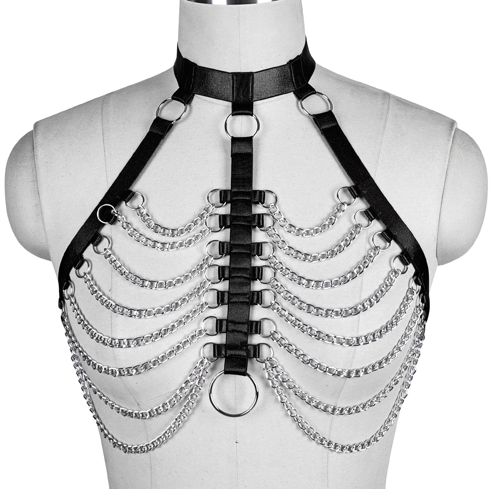 Women Goth Bondage Harness Body Cage Bra Harajuku Open Chest Elastic Body Harness Pole Dance Wear Body Chain Sexy Lingerie