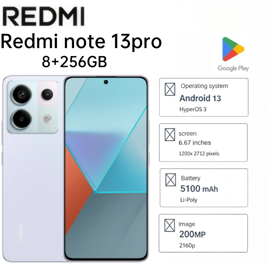Redmi Note 13 pro Global Version 2026 Latest Model 8+256GB ROM 6.67' 120Hz AMOLED Display 200MP HD Camera 5100mAh Fast Charging
