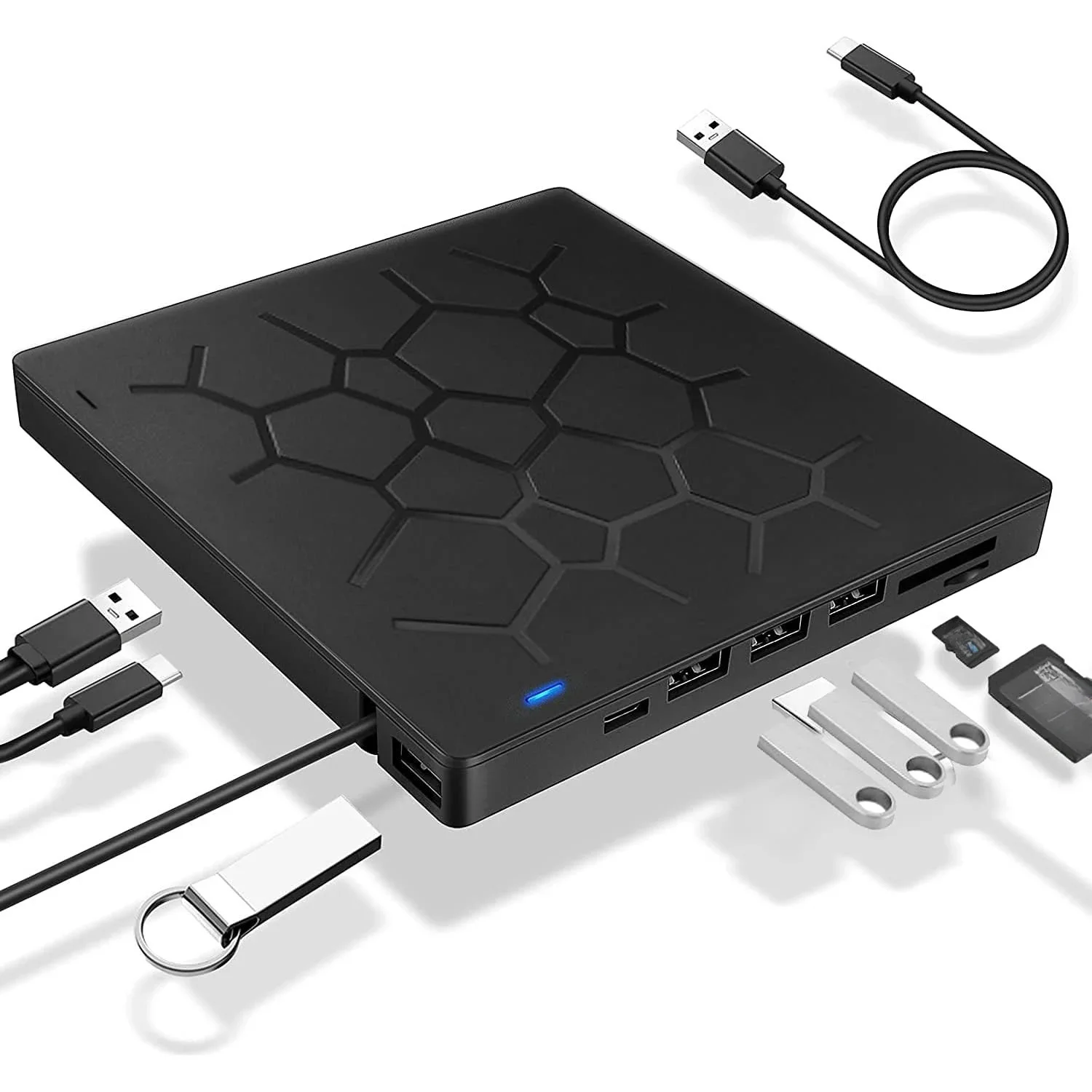 Unidade de CD/DVD externa 8 em 1 - Gravador de CD USB 3.0 para laptop e desktop - Compatível com Mac, Windows 11/10/8/7, Linux