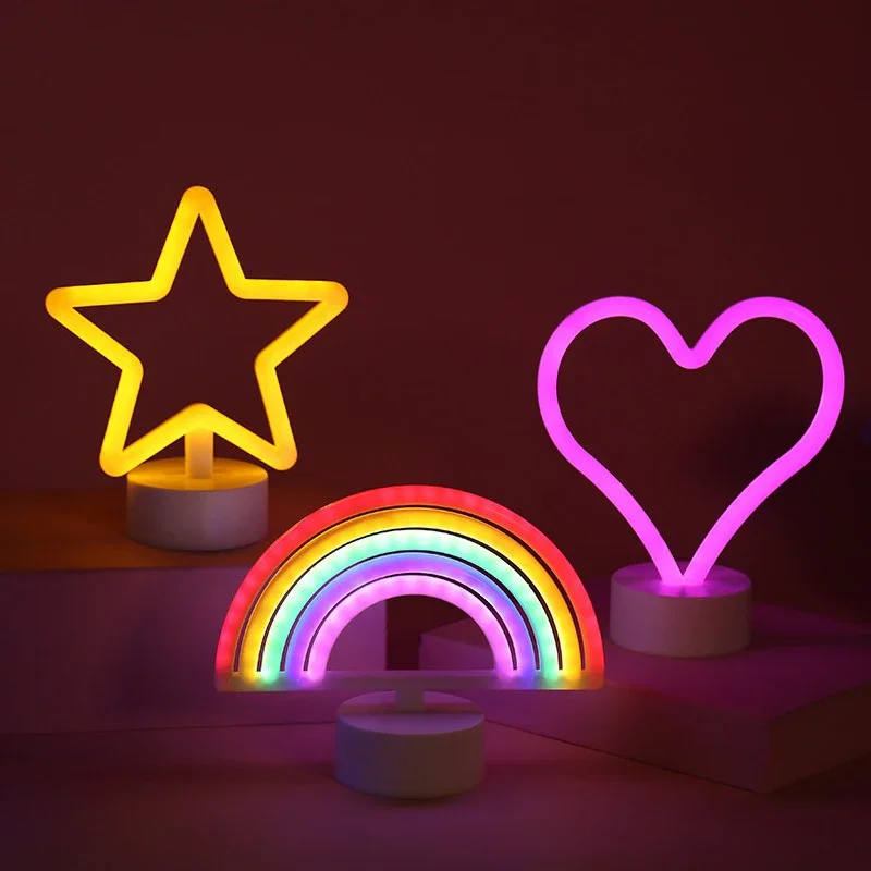Rainbow Neon LED Night Light Battery Powered Desktop Night Lamp for Bedroom Wedding Gift Kids Birthday Party Ambiance Decoration