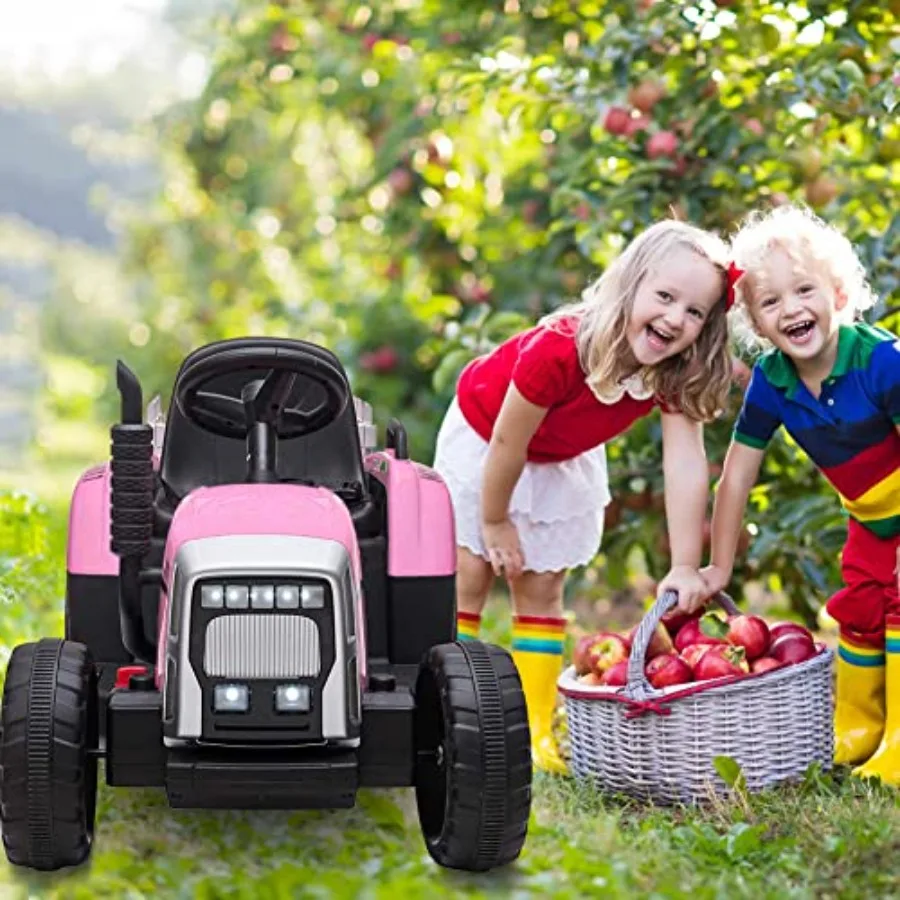 12V Ride on Tractor with Trailer and Remote ControlToddler Electric Vehicle Car with LED Headlights 2+1 Gear Shift MP3 Player U