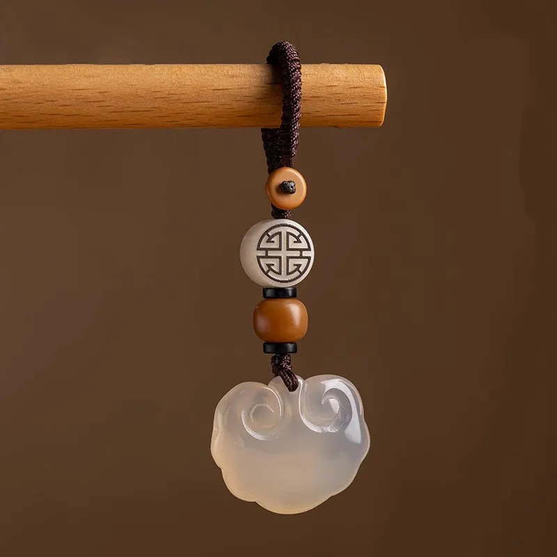 

Natural Chalcedony Peaceful Ruyi Lock Keychain Pendant for Men Women Bag Charm Small Jewelry Gifts