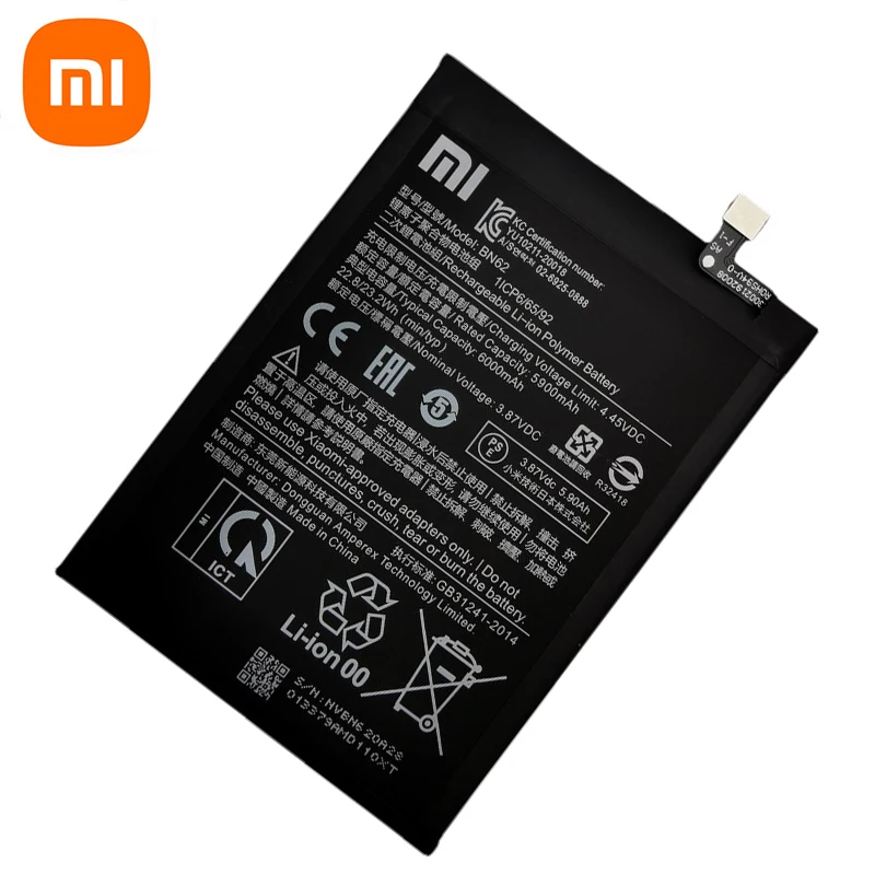 2024 100% Original Xiao Mi 6000mAh BN62 Battery For Xiaomi Pocophone Poco M3 For Note 9 Redmi 9T Batteries Bateria Fast Shipping