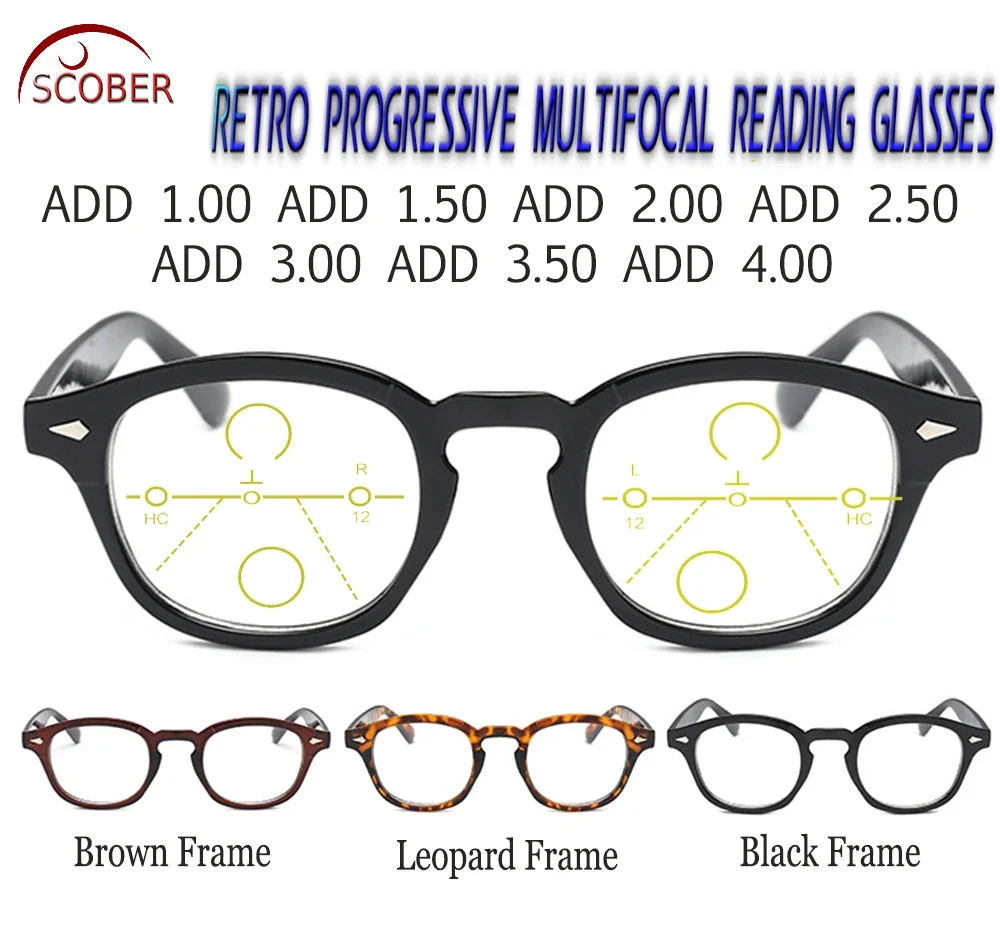 Progressive Multifocal Reading Glasses Classic Retro Vintage Black/Brown Eye Frame See Near And Far TOP 0 ADD +1 To +4