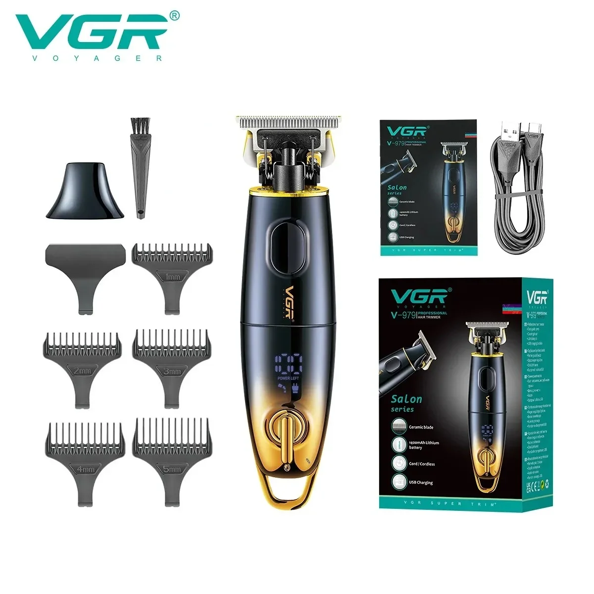 VGR Hair Trimmer Professional Hair Cutting Machine Cordless Barber Rechargeable Haircut Electric Clippers Trimmer for Men V-979