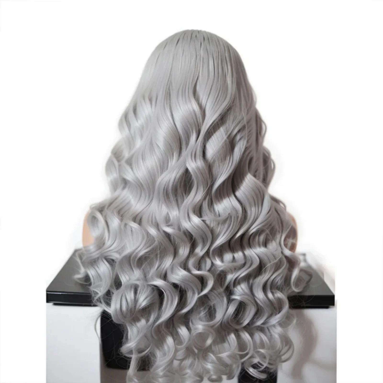 Silver Wig Loose Curly Synthetic Lace Wig Silver Grey Lace Front Wig Glueless Long Grey Curly Hair Lace Frontal Wigs for Women